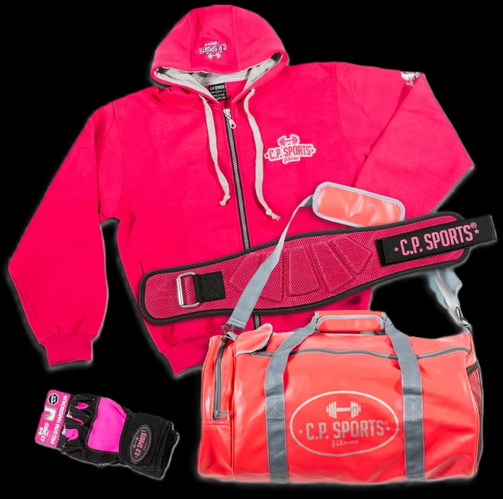 Fitnessbundle Starterpack für Frauen: Trainingsjacke, Trainingstasche, Gewichthebergürtel, Fitnesshandschuhe!
