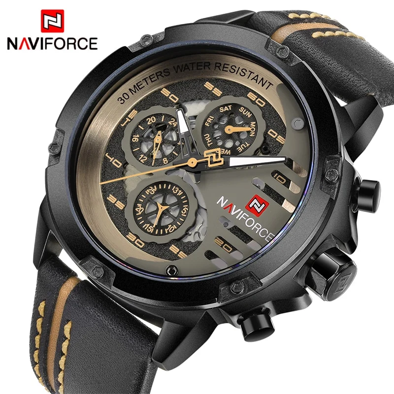 NAVIFORCE Lederarmband Sportuhr