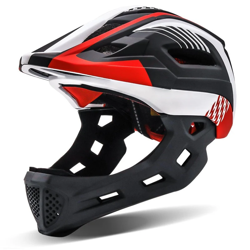 Kids Full-Face Bike Helmet with Removable Chin Bar & LED