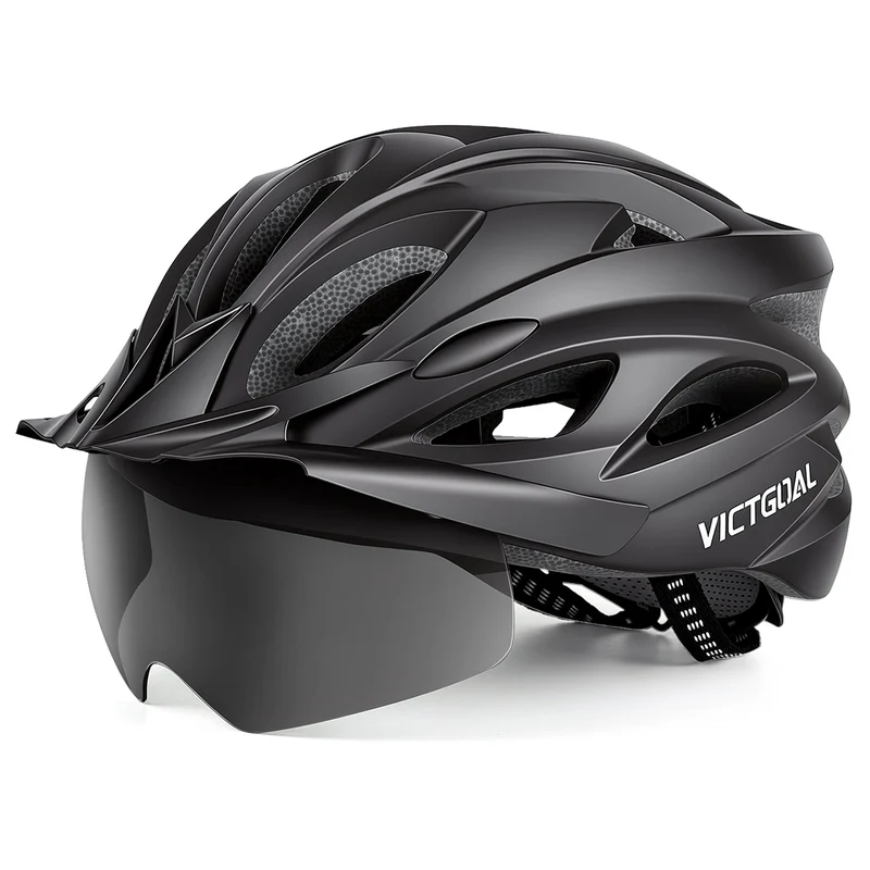 VICTGOAL Bike Helmet with Goggles & Visor – LED Light, Lightweight Cycling Helmet for Men Women MTB Road Ebike Scooter