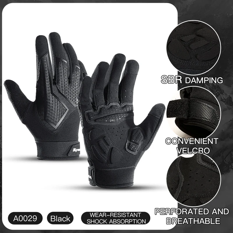 Full-Finger Touchscreen Cycling Gloves - All Black